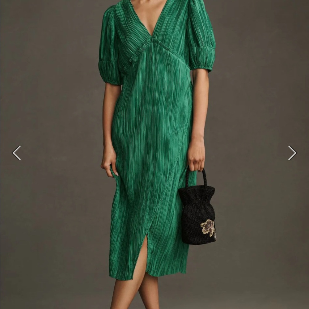 Anthropologie Pleated V Neck Midi